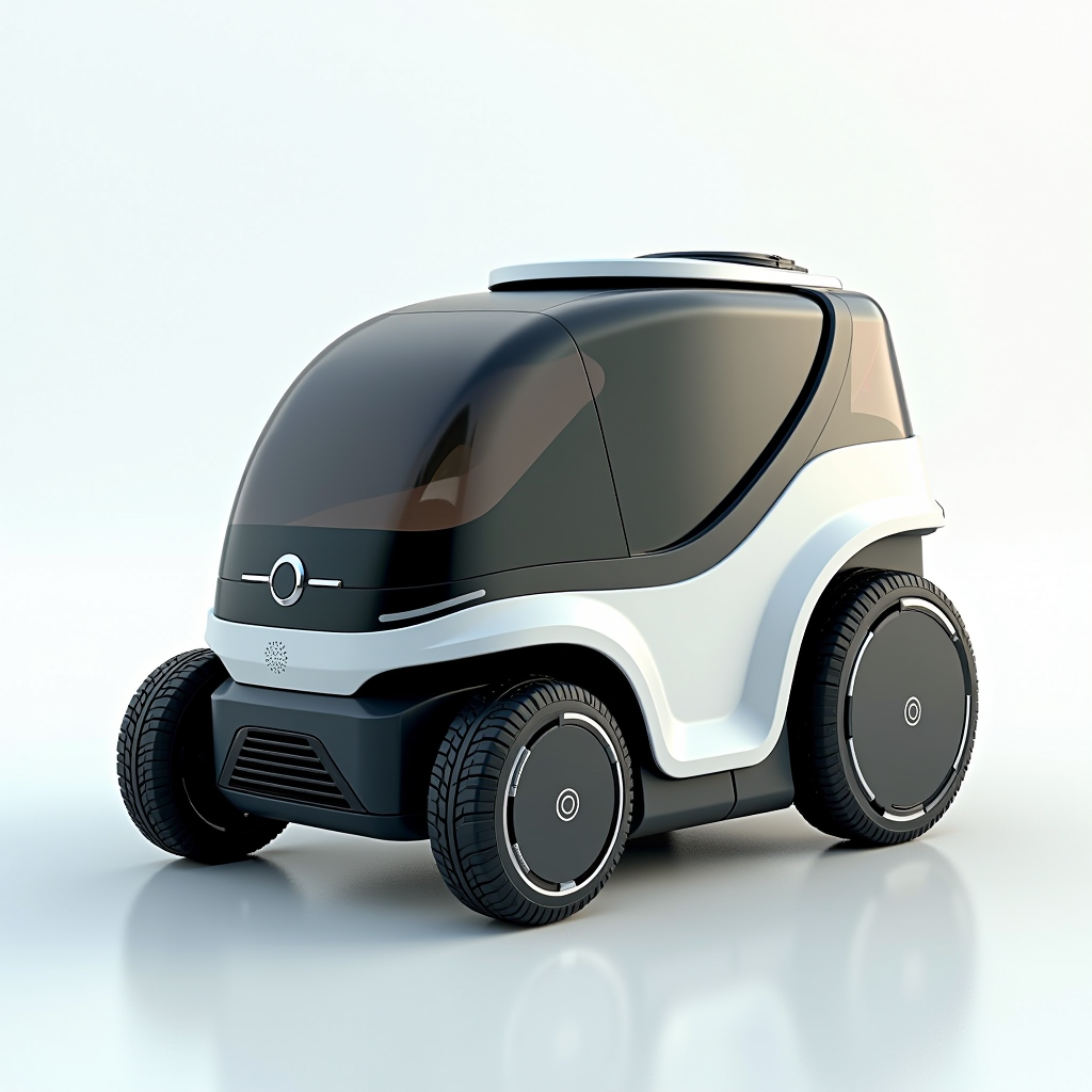 Futuristic outdoor vacuum cleaner design with smart technology features, modular components, innovative sustainable engineering for urban maintenance